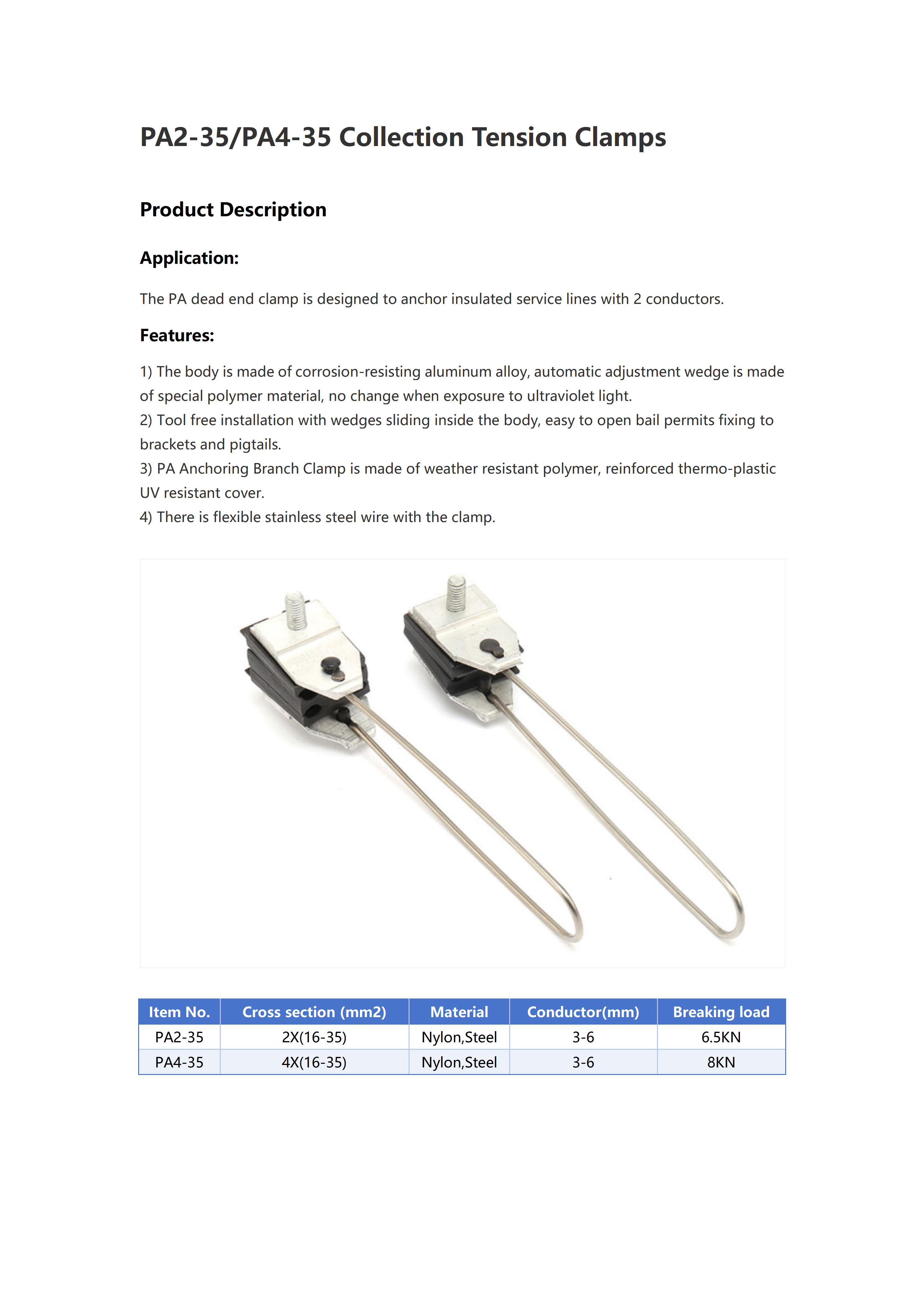 PA4-35 4 Cores Collection Tension Clamp detail 1